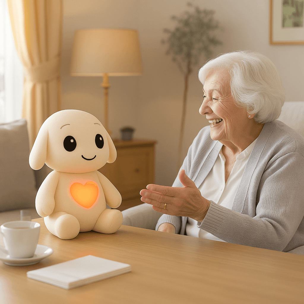 Qluve robot assisting a senior